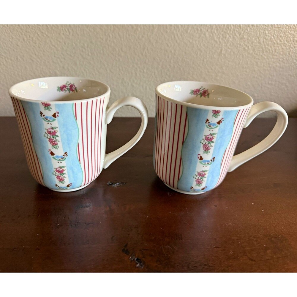 Johnson Bros Farmhouse Chic Silky Stripe Set of 2 10 oz Ceramic Coffee Mugs